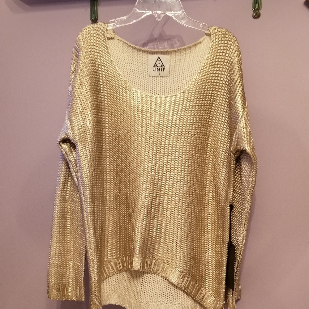 UNIF oversized gold metallic sweater. NWT. Small